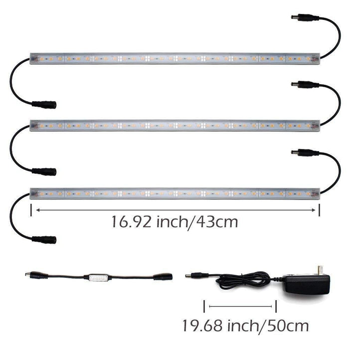 Hard LED Grow Light Strip with Full Spectrum LEDs, 36W IP65 Waterproof Dimmable LED Plant Grow Light Bar for Germination, Growth and Flowering, with 12V/3A Power Supply, Set of 3, All in Kit - LEDStrips8