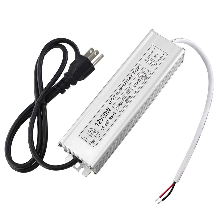 Waterproof IP67 LED Power Supply Outdoor Use 110VAC to 12VDC 30W 60W 100W w/ US 3.3FT 3-Prong Plug