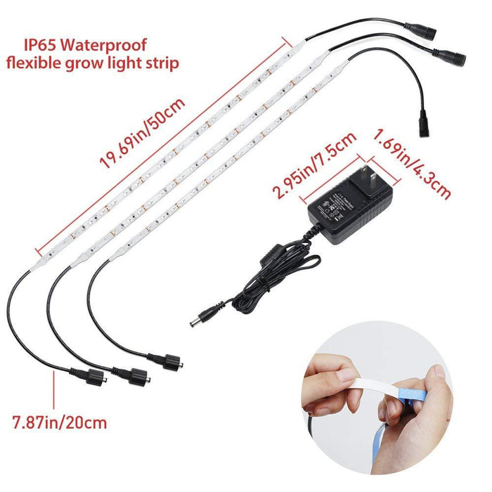 3Pcs 18W 1.6ft Waterproof LED Flexible Grow Strip Lights with 2A PowerSupply for Indoor Plants/Plant Growing/Greenhouse/Potted Plant/Hydroponic Garden - LEDStrips8