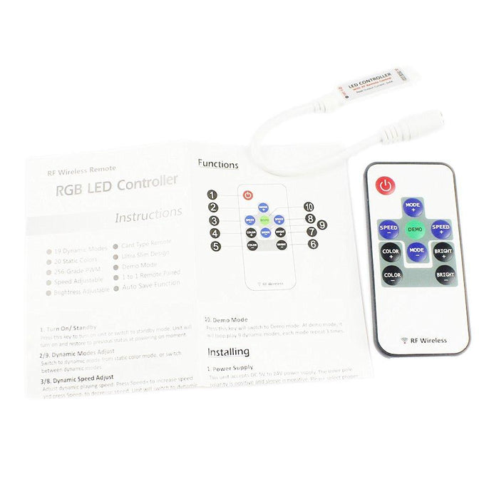 RF Wireless Mini LED Controller with 10-key Remote 5V-24V 12A / 3 Channels for RGB/GRB LED Strip SMD5050 SMD3528 Color Changing - LEDStrips8