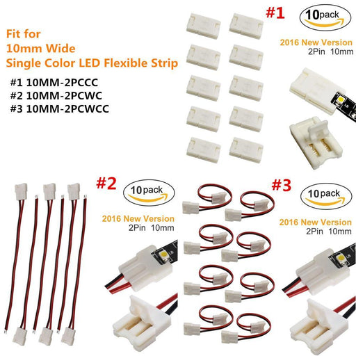 10pcs/Pack New LED Strip Connector Solderless Snap Down 2 Pin Strip to Strip Gapless Jumper for 10mm Wide 5050 5630 Single Color Flex LED Strips - LEDStrips8