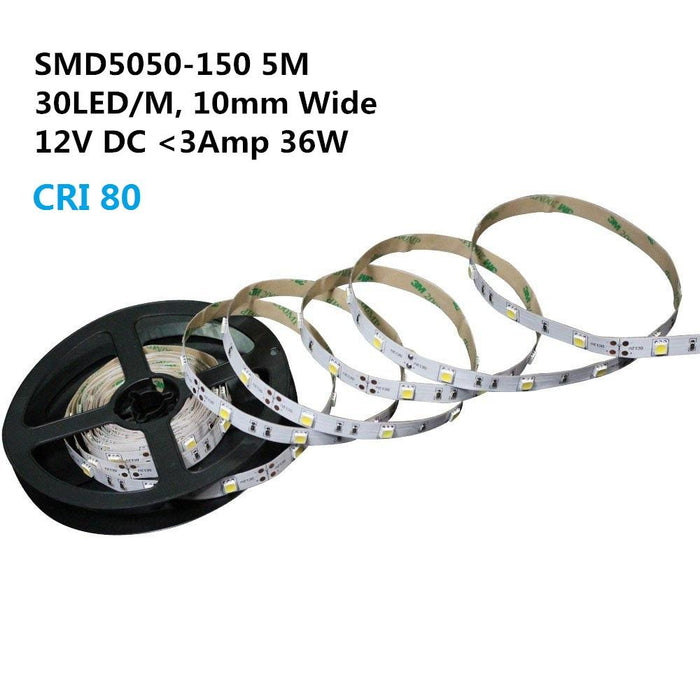 DC 12V Dimmable SMD5050-150 Flexible LED Strips 30 LEDs Per Meter 10mm Width 450lm Per Meter - LEDStrips8