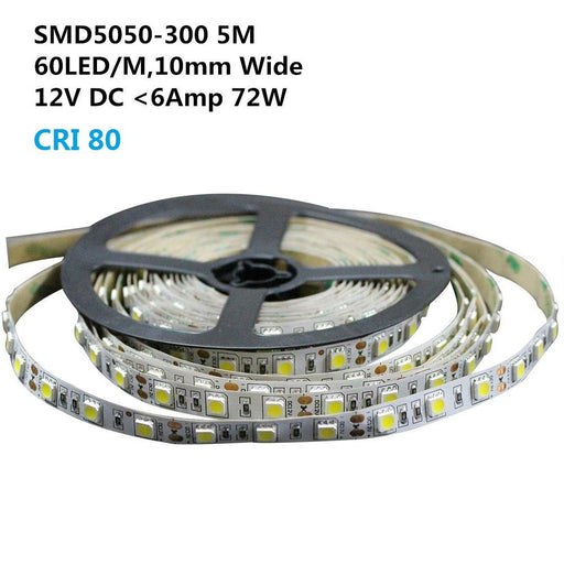 DC 12V Dimmable SMD5050-300 Flexible LED Strips 60 LEDs Per Meter 10mm Width 900lm Per Meter - LEDStrips8