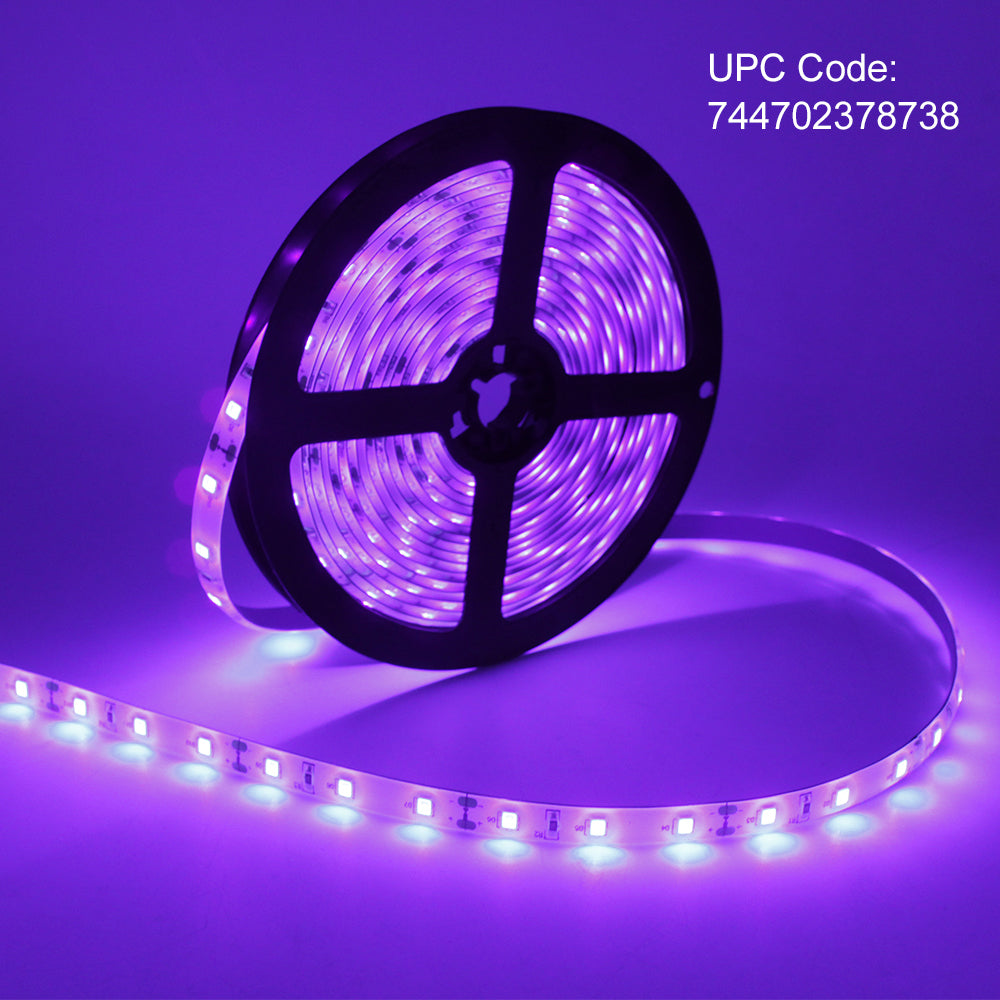 24 Watts UV Black Light LED Strip, 16.4FT/5M 3528 300LEDs 395nm-405nm Non-Waterproof Blacklight Night Fishing Implicitly Party with 12V 2A Power Supply