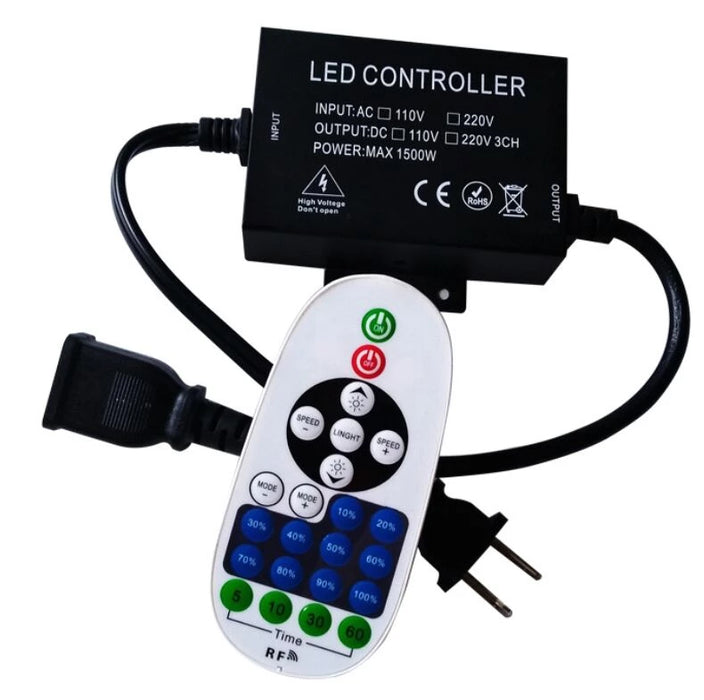 1500Watt AC110V/220V LED Dimmer for 110V/220V LED String Light, Wireless Remote Control Dimmer with 3 Prong Outlet, Timer Switch - LEDStrips8