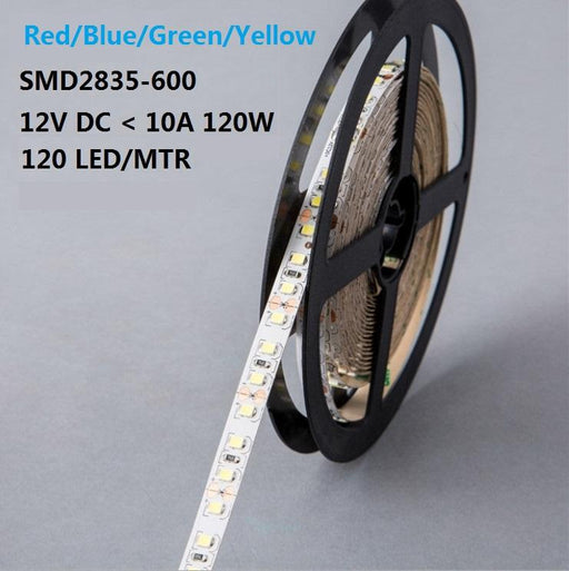 DC12V Red/Blue/Yellow/Green 84W 7A 5Meter (16.4Ft) SMD2835 600LEDs/Roll Color Rendering Index CRI80 Flexible LED Strips 1900LM/M 8mm Wide White PCB - LEDStrips8
