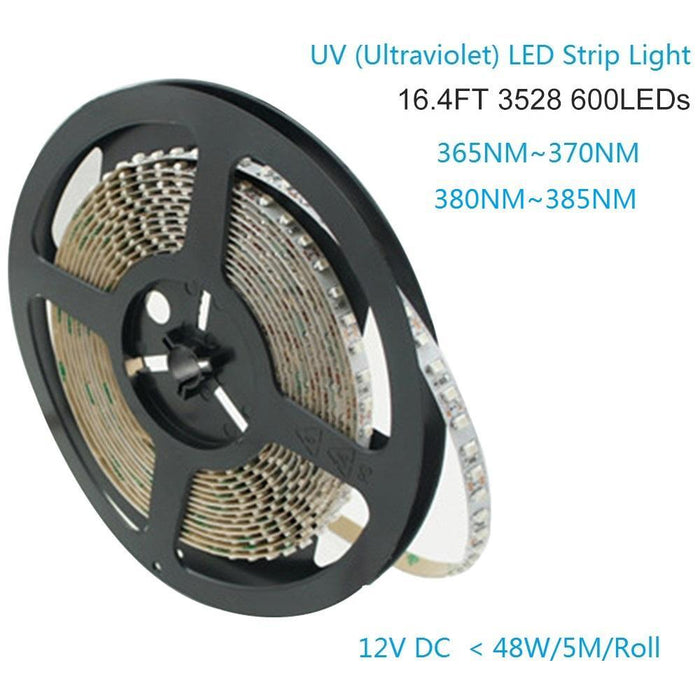 365nm & 380nm SMD3528-600 12V  4A 48W UV (Ultraviolet) LED Strip Light  Flex White PCB Tape Ideal for UV Curing, Currency Validation, Medical Field - LEDStrips8