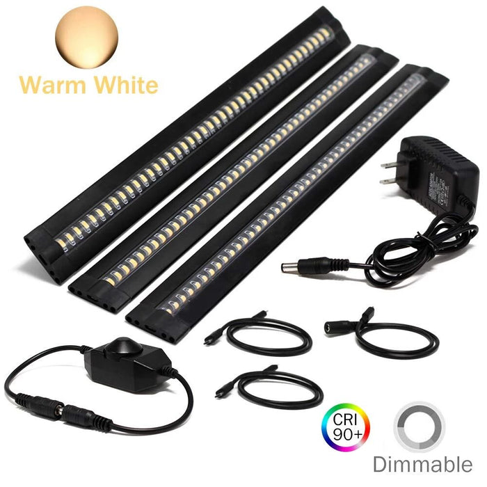 Ultra Thin LED Under Cabinet/Counter Kitchen Lighting Plug-in, Dimmable 2 Coin Thickness LED Light with 42 LEDs, Easy Installation Warm White 12V/2A 5W/450LM CRI90, 3 Pack, All in One Kit - LEDStrips8