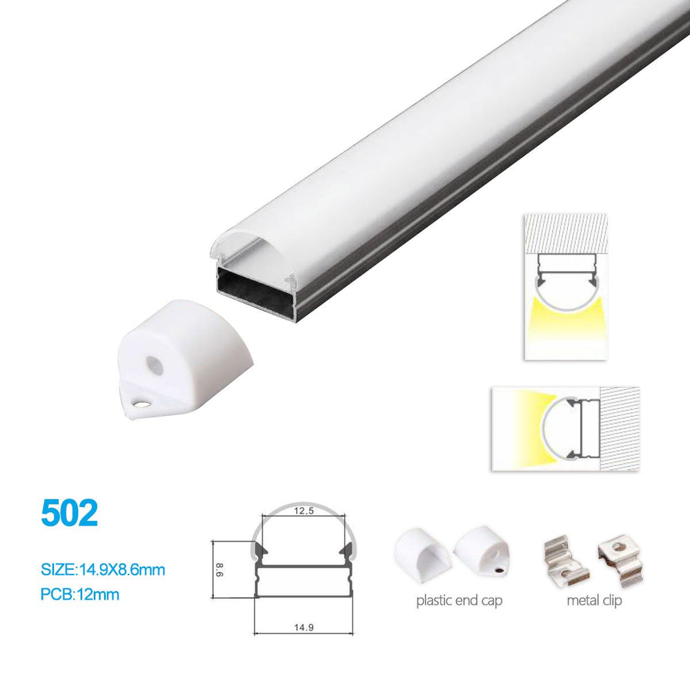 5/10/25/50 Pack 14.9MM*8.6MM LED Aluminum Profile with Semiround Milky White Cover, Ceiling or Wall Mounted for LED Rigid Strip Lighting System - LEDStrips8