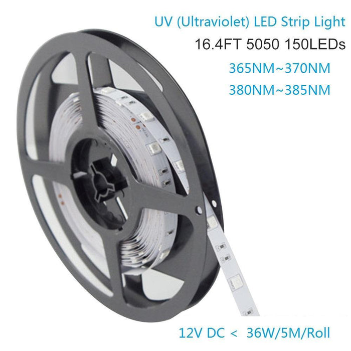 365nm & 380nm SMD5050-150 12V 3A 36W UV (Ultraviolet) LED Strip Light  Flex White PCB Ideal for UV Curing, Currency Validation, Medical Field - LEDStrips8
