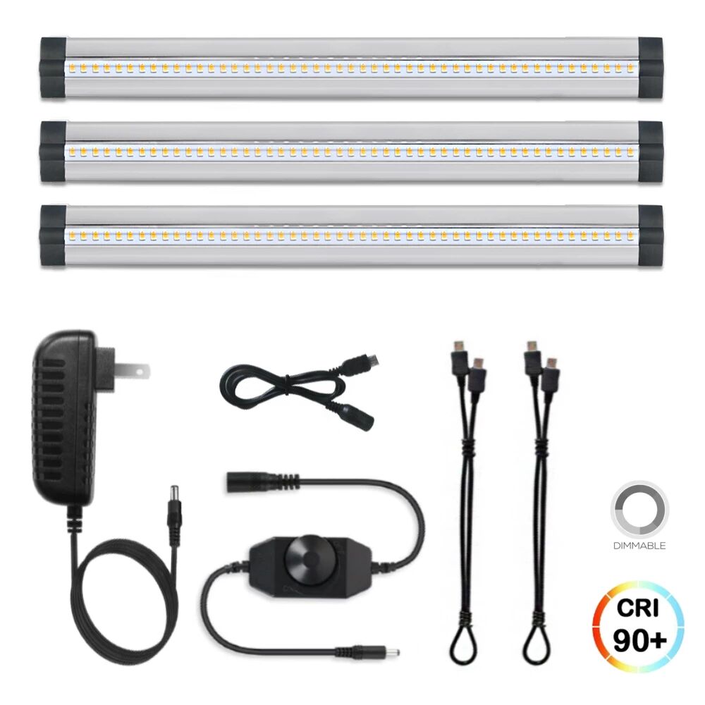3 Pack LED Under Cabinet Lighting Dimmable Warm White, 15W 900LM CRI90, All Accessories Included - LEDStrips8