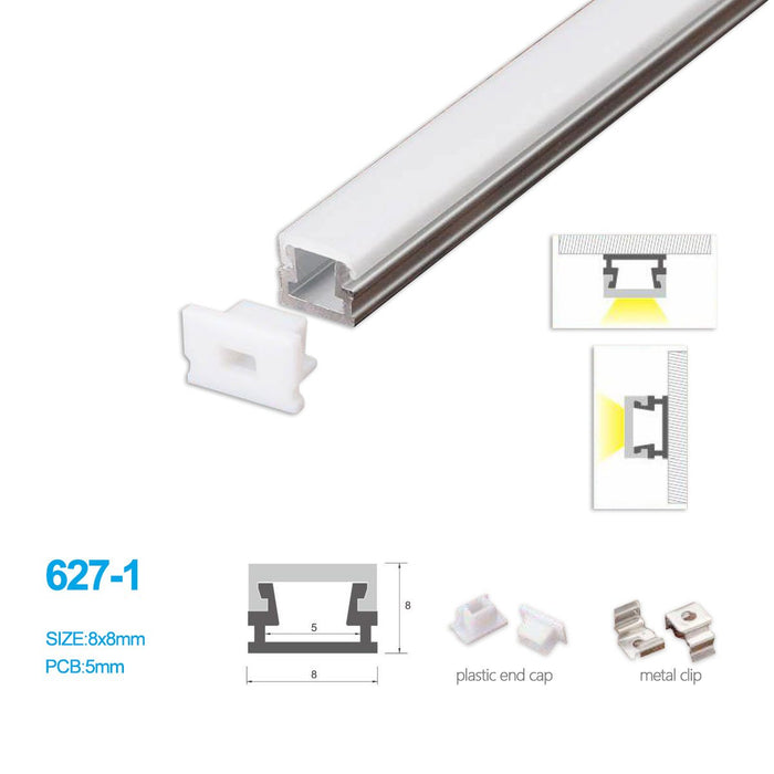 5/10/25/50 Pack 8MM*8MM LED Aluminum Profile with Flat Milky White Cover Surface Mounting for LED Rigid Strip Lighting System - LEDStrips8