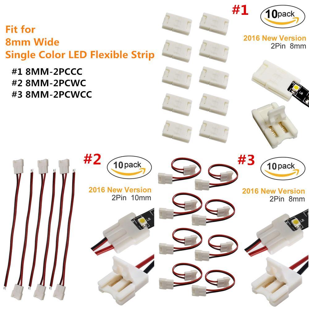 10pcs/Pack New LED Strip Connector Solderless Snap Down 2 Pin Strip to Strip Gapless Jumper for 8mm Wide 3528 2835 Single Color Flex LED Strips - LEDStrips8