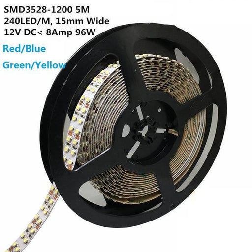 DC 12V Red/Blue/Green/Yellow Dimmable SMD3528-1200 Double Row Flexible LED Strips 240 LEDs Per Meter 15mm Width 1200lm Per Meter - LEDStrips8