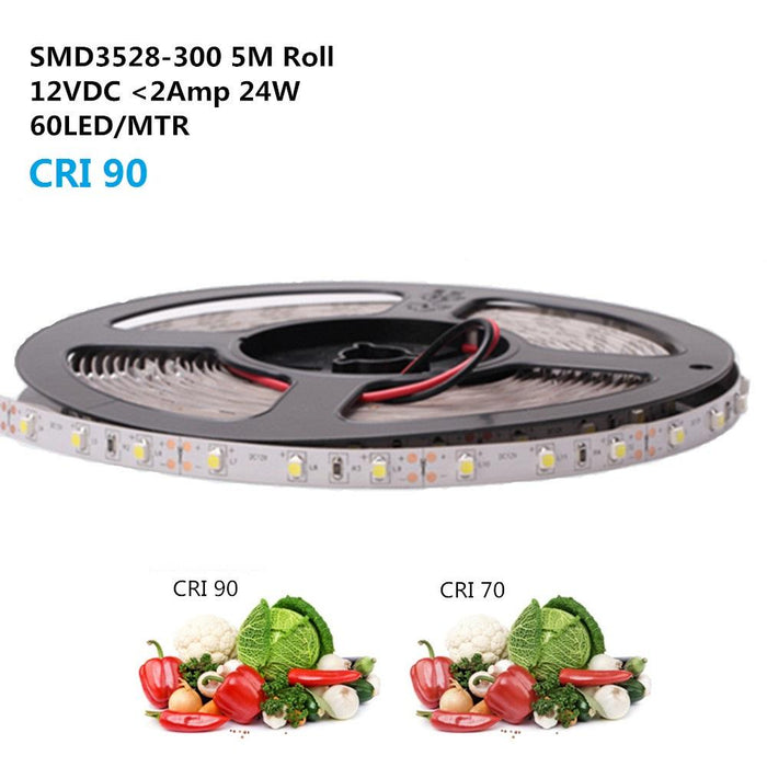 High CRI > 90 DC 12V SMD3528-300 Flexible LED Strips 60 LEDs Per Meter 8mm Width 300lm Per Meter - LEDStrips8