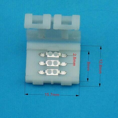 10PCS PACK Dual White LED Strip Connectors Solderless Snap Down 3 Conductor Connectors for 8mm Wide SMD3528 2835 Dual White Color Flex LED Strips - LEDStrips8