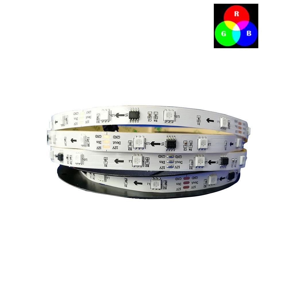 DC 12V TM1914 Breakpoint Continuingly 5050 RGB Color Changing Addressable LED Strip Light 16.4 Ft (500cm) 60LED/Mtr LED Pixel Flexible Tape White PCB - LEDStrips8