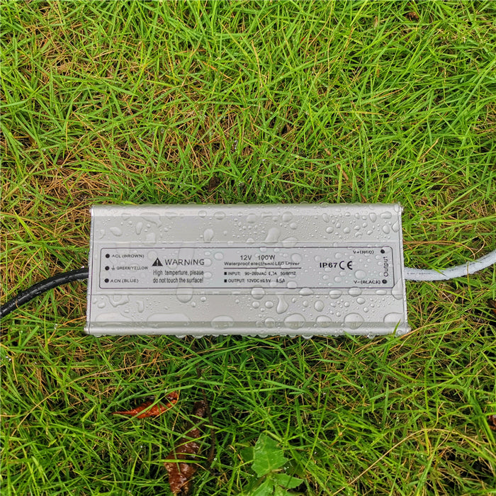 110VAC to 12VDC 8.3Amp 100W Waterproof IP67 LED Power Supply Outdoor Use w/ US 3.3FT 3-Prong Plug