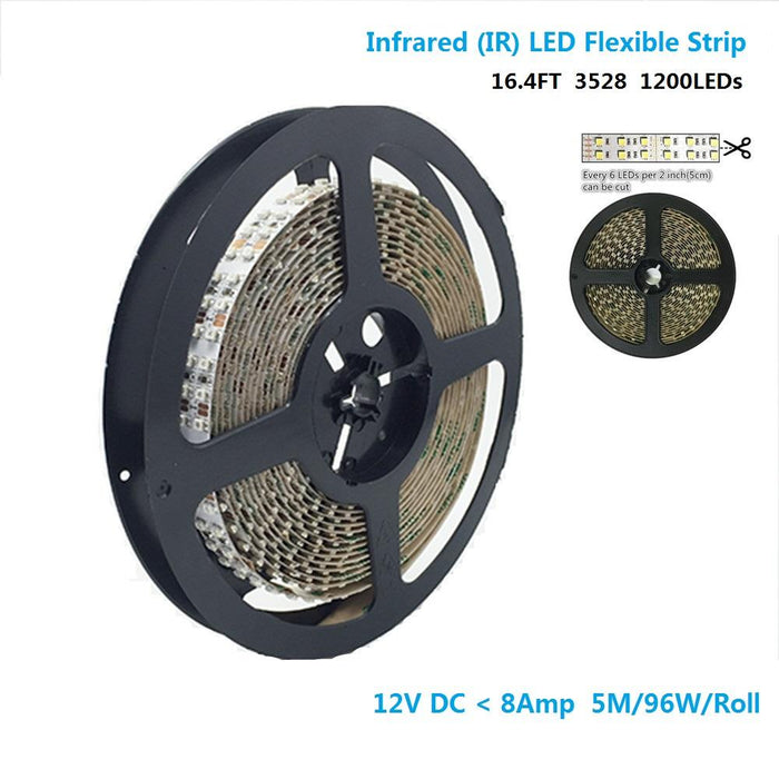 DC12V SMD3528-1200-IR InfraRed (850nm/940nm) Signle Chip Double Row Flexible LED Strips 240LEDs 19.2W Per Meter - LEDStrips8