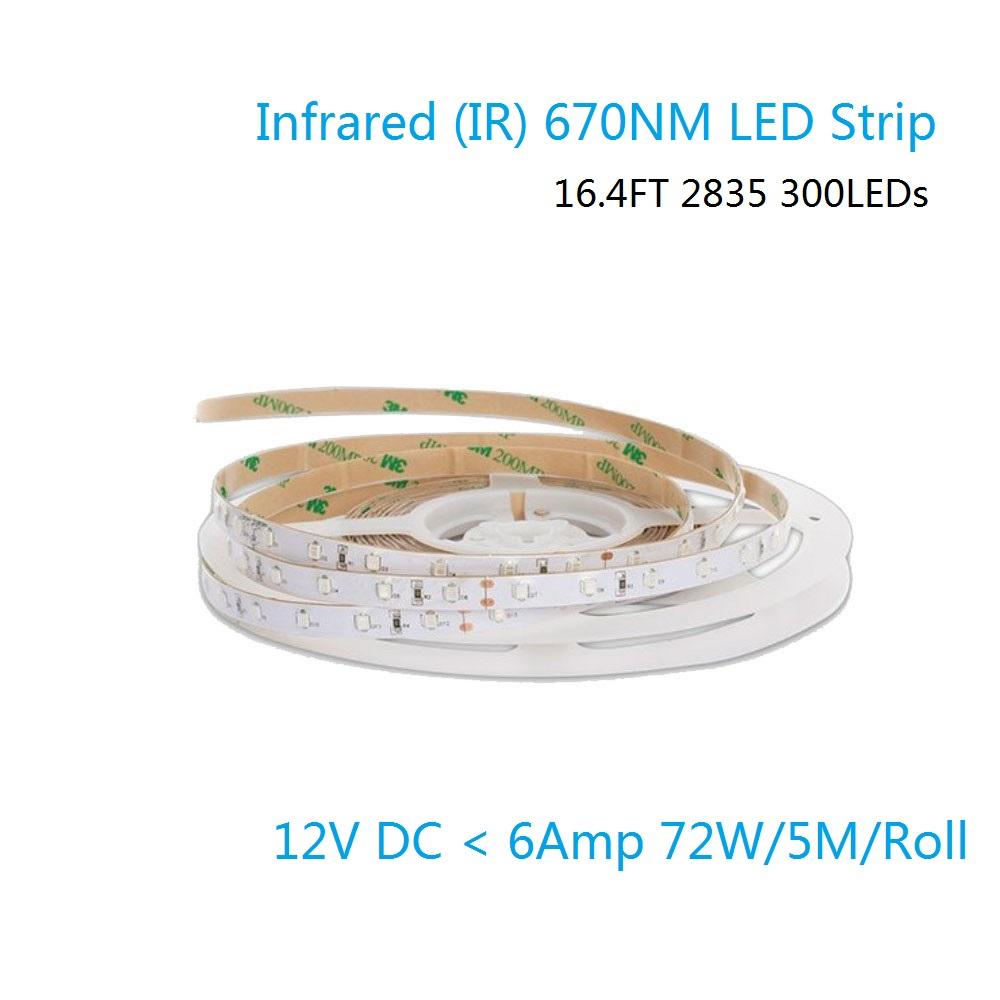DC 12V Dimmable 670NM Red SMD2835-300 Flexible LED Strips 60 LEDs