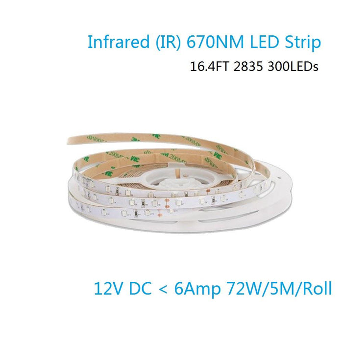 DC 12V Dimmable 670NM Red SMD2835-300 Flexible LED Strips 60 LEDs Per Meter 8mm Width 12W Per Meter - LEDStrips8