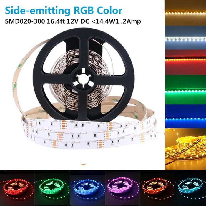 DC12V  SMD020 Side Emitting RGB Color Changing LED Strip Lights 60LEDs Per Meter 10mm White PCB Flexible Adhesive Tape - LEDStrips8