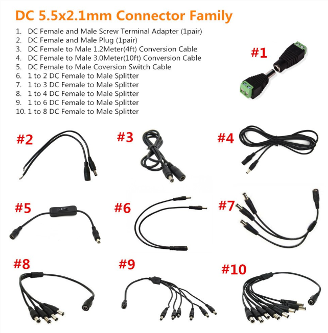 DC5.5x2.1mm Female to Male Connector Cable Family Collection DC Plug DC Conversion Cable DC Splitter - LEDStrips8