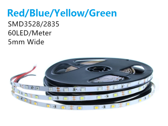 Red/Blue/Greem/Yellow Color Super Slim 5mm Wide White FPCB Background DC 12V Dimmable SMD3528-300 Flexible LED Strips 300 lm Per Meter - LEDStrips8