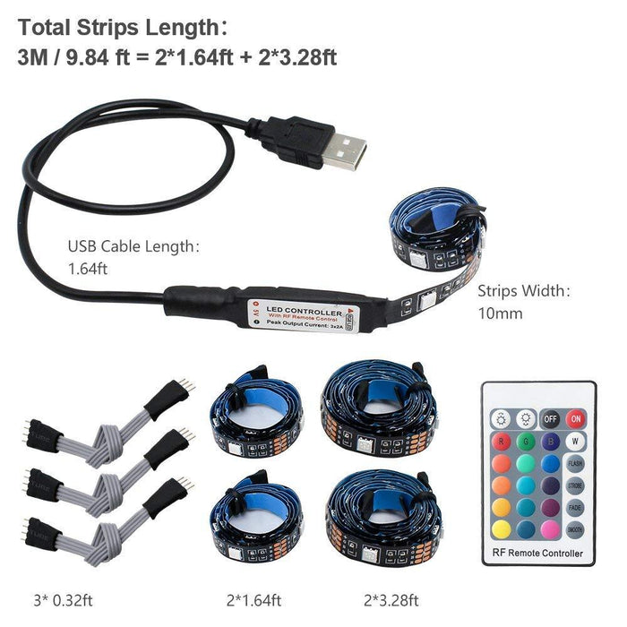 5V 3M/9.9ft LED TV Backlights USB Powered Bias Lighting Kit with RF Remote Controller (16 Colors and 4 Dynamic Modes) for HDTV/PC Monitor/Home Theater - LEDStrips8