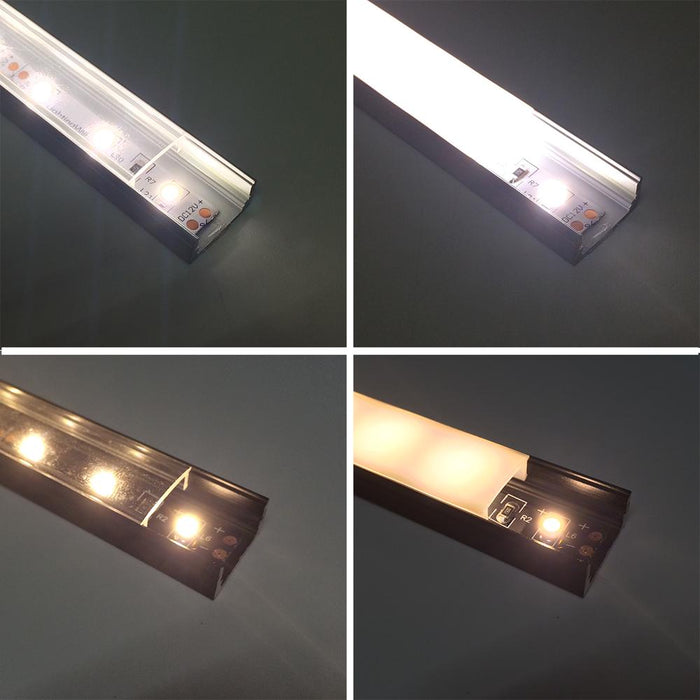 5/10/25/50 Pack Black U01 9x23mm U-Shape Internal Profile Width 12mm LED Aluminum Channel System with Cover, End Caps and Mounting Clips for LED Strip Light Installations - LEDStrips8
