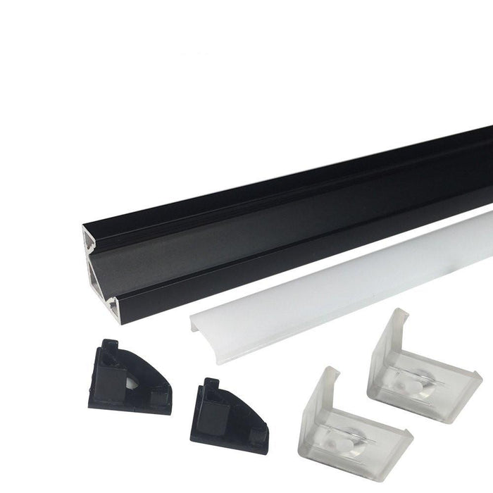 5/10/25/50 Pack Black V03 18x18mm V-Shape Internal Width 12mm Corner Mounting LED Aluminum Channel with Oyster White Cover, End Caps and Mounting Clips for Flex/Hard LED Strip Light - LEDStrips8
