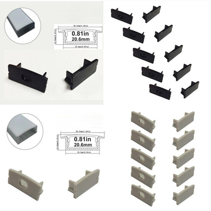 10pcs/5 Pair-Pack End Caps for LED Aluminum Channel - LEDStrips8