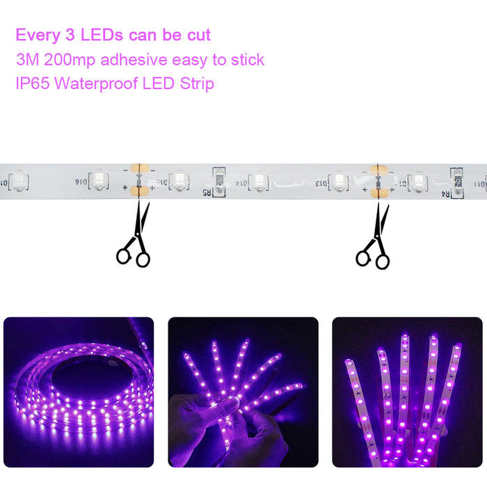 24 Watts UV Black Light LED Strip, 16.4FT/5M 3528 300LEDs 395nm-405nm  Waterproof IP65 Blacklight Night Fishing Sterilization implicitly Party  with 12V 2A Power Supply — LEDStrips8